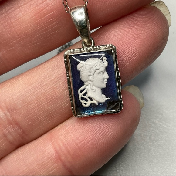 Antique Deco Sterling Butterfly Wing Cameo Necklace England - Picture 7 of 10